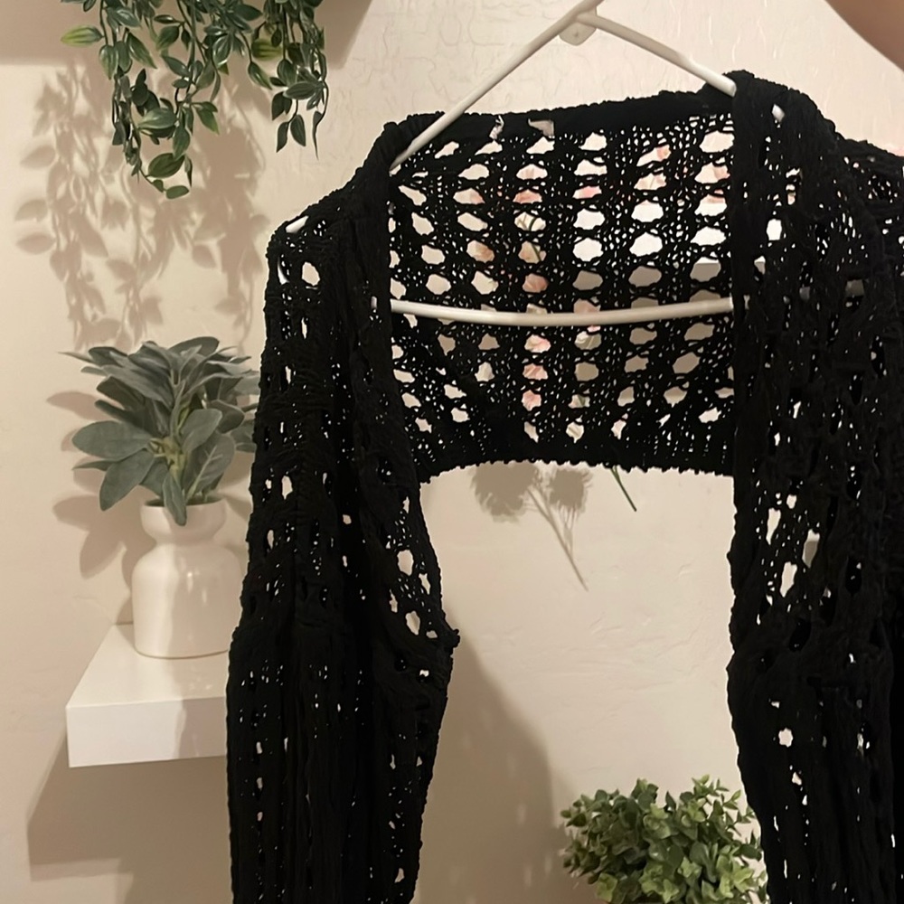 Long-Sleeve Black Crochet Top | Cotton On